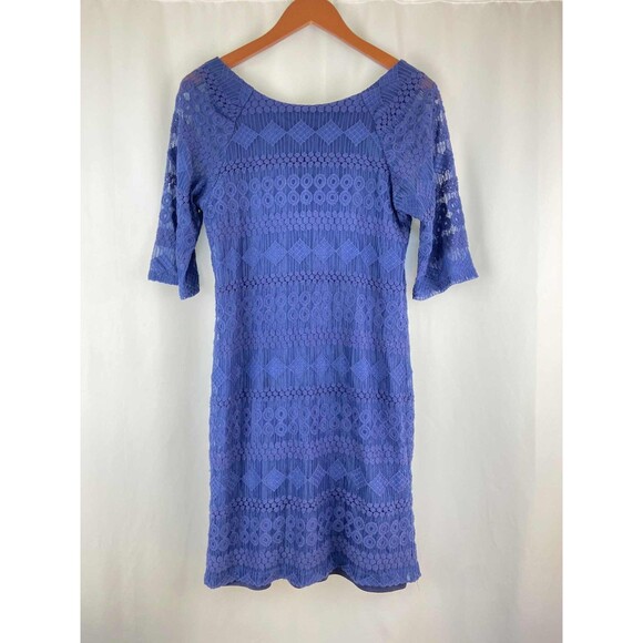 Rabbit Rabbit Rabbit Size M Blue Lace Overlay Dress Wedding Guest Stretch Party - Picture 2 of 8